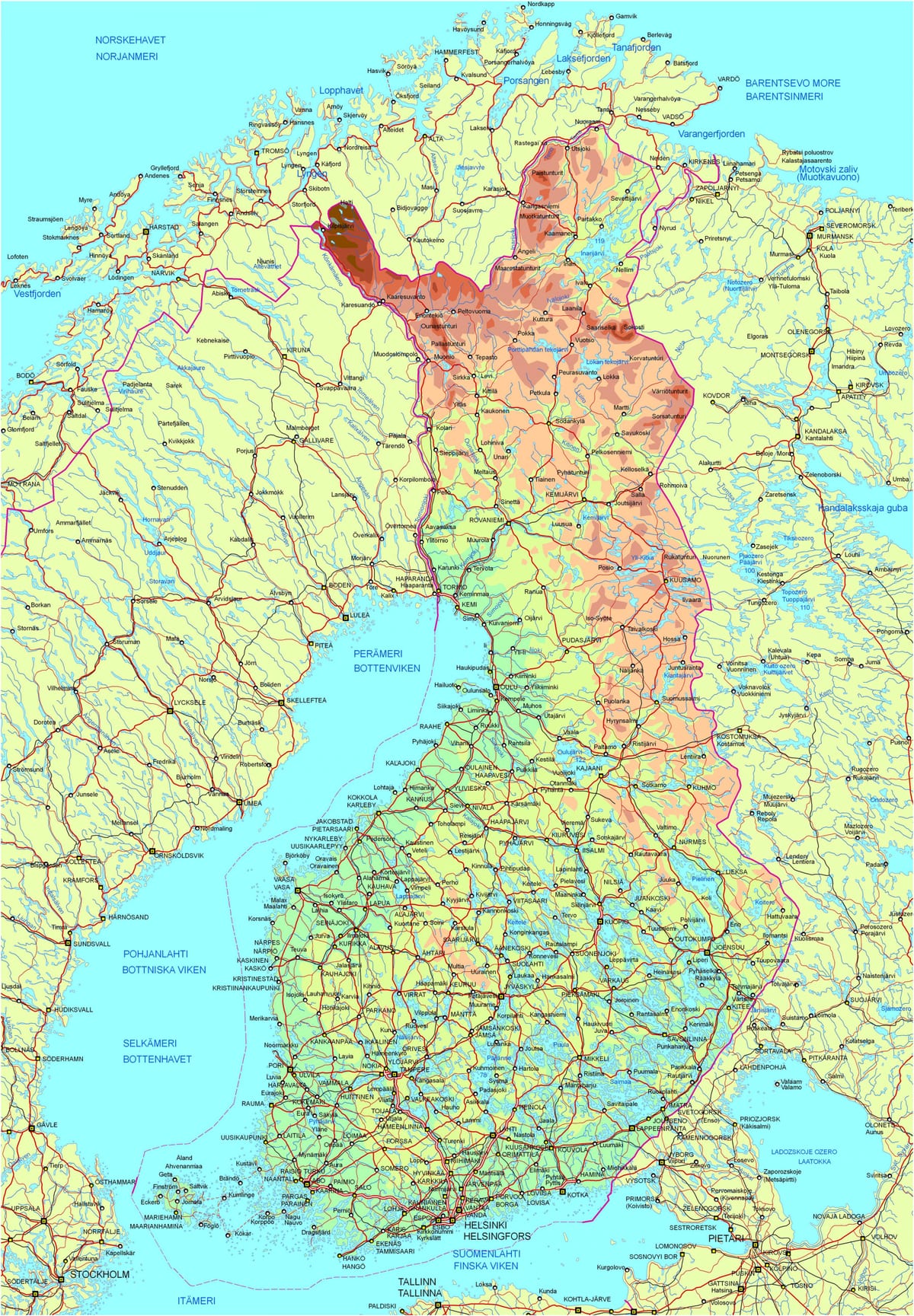 வரைபடம் பின்லாந்து சாலை